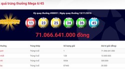 Kỳ quay thứ 51 xổ số Mega 6/45 đã tìm được người trúng đặc biệt thứ 3 ở Việt Nam, với trị giá giải thưởng hơn 71 tỷ đồng.