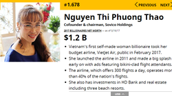 Phần giới thiệu về tỷ phú Nguyễn Thị Phương Thảo của Forbes. (Ảnh chụp màn hình)