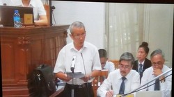 Luật sư Đào Hữu Đăng đang biện hộ cho Hà Văn Thắm. (Ảnh chụp màn hình: X.T)