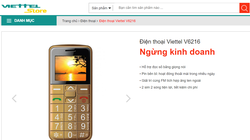 Viettel Store hiện đã thông báo ngừng kinh doanh mẫu điện thoại Viettel V6216. (Ảnh chụp màn hình viettelstore.vn)