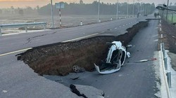 Đường dẫn cầu mới xây bị lún sâu khiến 6 người bị thương