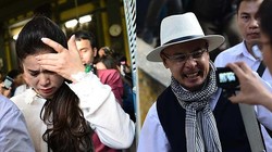 Bà Lê Hoàng Diệp Thảo khóc, còn ông Đặng Lê Nguyên Vũ cười sung sướng sau phán quyết tại phiên tòa chiều 27/3 - Ảnh cắt từ clip ghi hình phiên tòa không xử kín