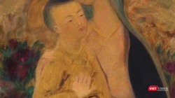 Một góc của bức tranh đề tên danh họa Lê Phổ gây tranh cãi khi em bé có hai ngón tay cái đang được rao bán trên Sotheby's 
