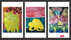 Tranh của họa sĩ Bùi Hoàng Dương với cảm hứng từ hình tượng con chó (Ảnh: Họa sĩ cung cấp) 