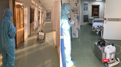 Hôm nay, BV Dã chiến Củ Chi vừa chính thức đưa robot khử khuẩn phòng cách ly đi vào hoạt động (Ảnh: Hòa Bình ghép) 