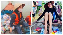 Thuỷ Tiên tuyên bố tiền cứu trợ bão lũ đã tăng lên 150 tỉ đồng (Ảnh: FBNV, Hoà Bình ghép) 