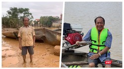 "Người hùng chân đất" cứu hàng trăm mạng người trong lũ dữ đã được tặng con đò mới (Ảnh: Hoà Bình ghép)