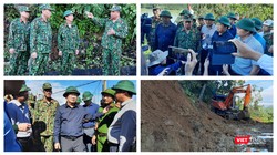 Phó thủ tướng Trịnh Đình Dũng và Trung tướng Nguyễn Long Cáng đang chỉ huy cứu nạn tại huyện Nam Trà My (Ảnh: Hoà Bình ghép)