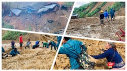 Thảm cảnh tan hoang sau vụ lở núi Phước Sơn sáng nay (Ảnh: Hoà Bình ghép)