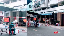 Lực lượng chức năng đã phong toả khu Chung cư Sư Vạn Hạnh, nơi BN1451 sống tại Lầu 4 (Ảnh: Hoà Bình) 