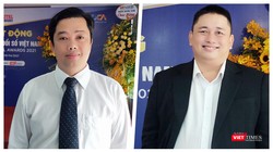 Ông Ngô Thanh Tùng - Phó Tổng Giám đốc SoftTech Đà Nẵng và ông Vũ Tuấn Anh - Phó Tổng Giám đốc Dr SME tại buổi họp báo sáng 6/4 tại Đà Nẵng (Ảnh: HB) 