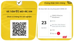 Chứng nhận điện tử đã tiêm 1 mũi vaccine Covid-19. Ảnh: Hoà Bình