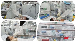 Chăm sóc bệnh nhân nặng tại Trung tâm Hồi sức tích cực người bệnh COVID-19 BV Trung ương Huế tại TP.HCM. Ảnh: Hoà Bình