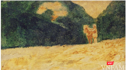 Dương Bích Liên (1924-1989) dựng lên một không gian núi rừng, trời nước bao la trong bức tranh sơn mài “Bác Hồ ở chiến khu Việt Bắc”. Ảnh: BTMTVN