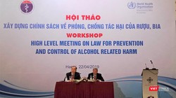 Thứ trưởng Bộ Y tế Nguyễn Trường Sơn (bên phải) và ông Kidong Park, đại diện của WHO tại Việt Nam chủ trì buổi tọa đàm trong khuôn khổ hội thảo 