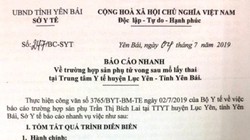 Báo cáo nhanh của Sở Y tế tỉnh Yên Bái về trường hợp sản phụ thiệt mạng sau khi mổ đẻ bằng phương pháp gây tê tủy sống.