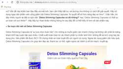 Ảnh chụp màn hình trang web quảng cáo sản phẩm detox vi phạm quy định.