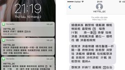 Ảnh chụp màn hình nội dung tin nhắn bị sai font chữ của Viettel.