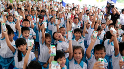 Mỗi ngày trên địa bàn TP. Hà Nội có trên 1 triệu trẻ em (chiếm tỷ lệ gần 90%) uống sữa theo chương trình Sữa học đường. Ảnh: Ngọc Minh