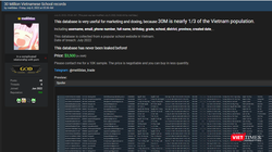Bài viết trên diễn đàn tin tặc rao bán thông tin của 30 triệu người dân Việt Nam.