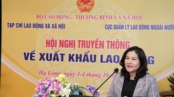 Thứ trưởng Bộ Lao động-Thương binh và Xã hội Nguyễn Thị Hà phát biểu tại hội nghị (Ảnh: Khánh Duy)