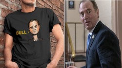 Chủ tịch Ủy ban Tình báo Hạ viện Mỹ Adam Schiff xuất hiện trên mẫu áo phông mà chiến dịch Trump tung ra (Ảnh: Getty)