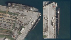 Tàu ngầm nghi là USS Connecticut neo đậu tại đảo Guam (Ảnh: Planet Labs).