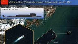 Ảnh vệ tinh được Sentinel-2 chụp lại cho thấy tàu ngầm Type 094 của Trung Quốc nổi lên ở eo biển Đài Loan (Ảnh: H.I Sutton)