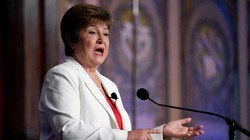 Tổng Giám đốc IMF Kristalina Georgieva trong bài phát biểu tại ĐH Georgetown (Ảnh: AP)