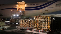 Vũ khí của Mỹ, trong đó có tên lửa chống tăng Javelin, được dỡ xuống sân bay Borispol gần Kiev, Ukraine ngày 25/1/2022 (Ảnh: Getty)