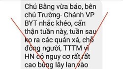 Ảnh chụp màn hình một tin nhắn được cho là của Chánh văn phòng Bộ Y tế. Ảnh: Vũ Mạnh Cường - BYT