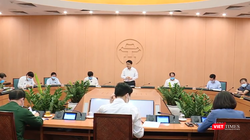 Họp Ban Chỉ đạo phòng, chống COVID-19 tại UBND TP. Hà Nội. Ảnh: Minh Thúy 