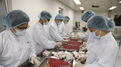 Các cán bộ của Vabiotech gia công vaccine phòng COVID-19 Sputnik V (Ảnh - Vabiotech) 