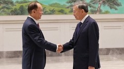 Tổng Bí thư, Chủ tịch nước Tô Lâm (bên phải) hội kiến Bí thư Tỉnh ủy Quảng Đông Hoàng Khôn Minh. Ảnh: TTXVN.