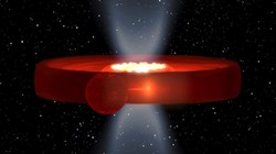 Đồ họa mô phỏng Swift J1357.2-0933 với góc nhìn khi quan sát từ Trái Đất. Ảnh: Gabriel Pérez Díaz, Servicio MultiMedia (IAC).