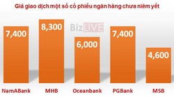 Thống kê giá một số cổ phiếu ngân hàng chưa niêm yết tại thời điểm giao dịch gần nhất. Nguồn: BizLIVE tổng hợp.