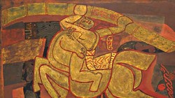 Bức tranh Gióng (1990) của tác giả Nguyễn Tư Nghiêm (1922 - 2016), chất liệu sơn mài, kích thước 90 x 120,3 cm. Ảnh: Kiều Dương