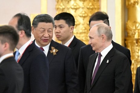 Tổng thống Nga Vladimir Putin và Chủ tịch Trung Quốc Tập Cận Bình trong cuộc hội đàm tại Moscow, ngày 8/5. Ảnh: RIA Novosti.