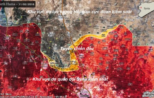 Quân đội Syria đánh chiếm các cao điểm mở rộng địa bàn miền Bắc tỉnh Hama Bản đồ chiến sự vùng nông thôn miền Bắc tỉnh Hama