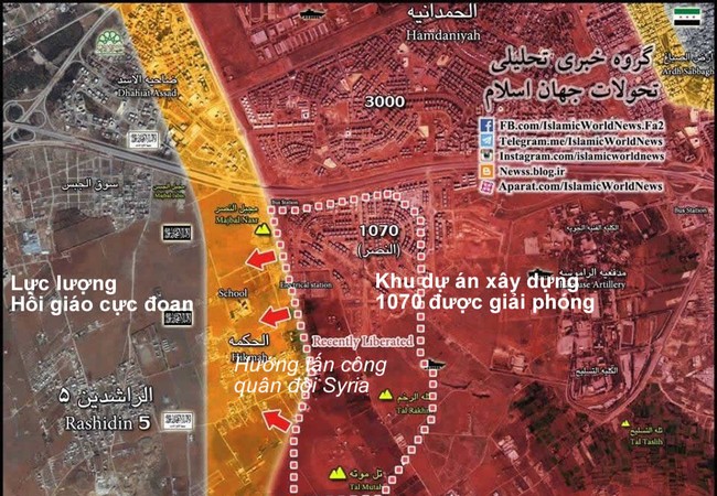 Video chiến sự Aleppo: Quân đội Syria chiếm hai cao điểm, diệt hàng loạt phiến quân Bản đồ trận đánh giải phóng khu xây dựng chung cư dự án 1070 Tây Nam Aleppo