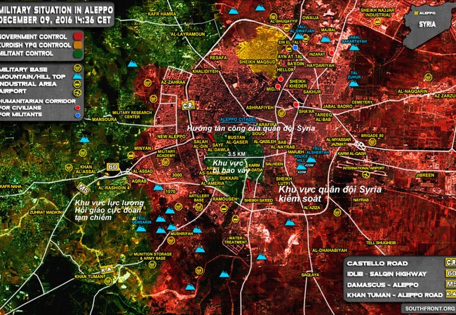 Quân đội Syria tiếp tục cuộc tấn công giải phóng Aleppo (video) Bản đồ tình hình chiến sự Syria tính đến ngày 09.12.2016