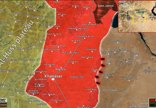 Trận chiến đông Aleppo: Tăng T-90 Nga lại xung trận diệt IS Bản đồ chiến sự khu vực chiến trường Khanasser - Aleppo