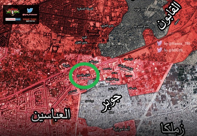 Chiến sự Syria: Lính chính phủ tử chiến phiến quân ở ngoại ô Damascus Bản đồ vùng chiến khu vực quận Jobar, ngoại ô Damascus