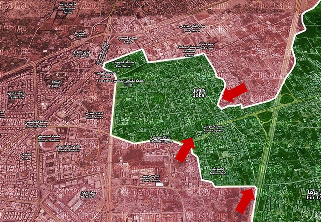 Syria: Cuộc chiến đẫm máu giành giật đông Damascus (chùm video) Chiến trường Jobar, các mũi tiến công của quân đội Syria