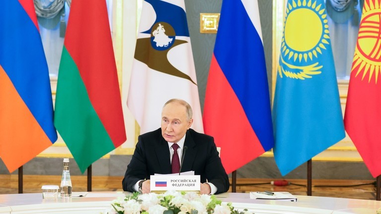 Tổng thống Nga Vladimir Putin dự hội nghị EAEU lần thứ 10 ở Moscow, Nga (Ảnh: RT)