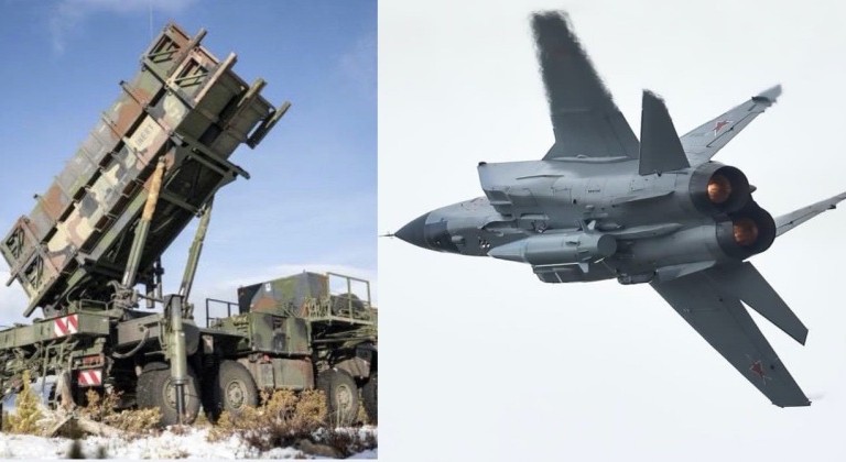 Bệ phóng Patriot và chiến đấu cơ MiG-31 được trang bị tên lửa đạn đạo. Ảnh: MW.