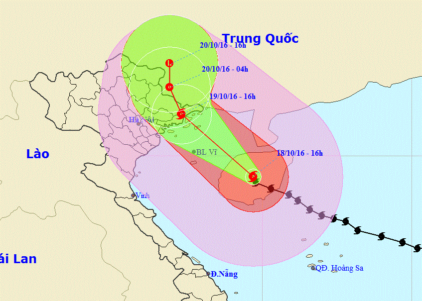 Vị trí và đường đi dự kiến của cơn bão, tính tới 17h ngày 18/10