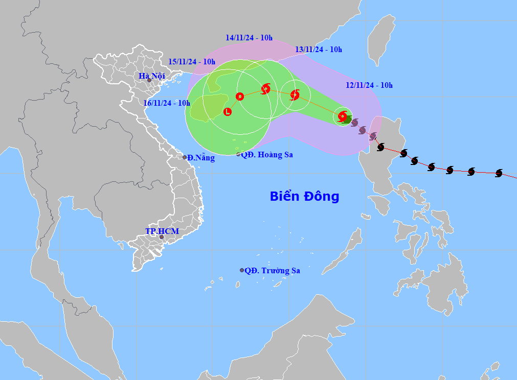 Hướng di chuyển của bão số 8 khi vào biển Đông (Ảnh TTKTTV)