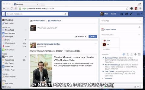Sử dụng phím "J" để chuyển đến nội dung kế tiếp, và phím "K" giúp chuyển về nội dung trước. Sử dụng phím "J" để chuyển đến nội dung kế tiếp, và phím "K" giúp chuyển về nội dung trước.