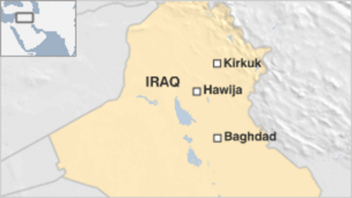 Vị trí của Hawija tại Iraq. Đồ họa: BBC
